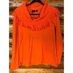 Rafaella Bright Orange Fringed Turtleneck Blouse Size Large